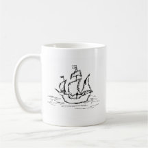 Pirate Ship. Black and White. Mug
