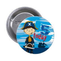 Pirate Ship Scene 5th Birthday Button Badge
