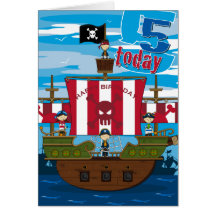 Pirate Ship Scene 5th Birthday Card