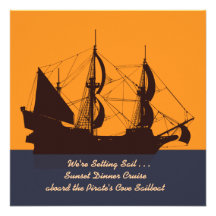 Pirate Ship Silhouette Invitation