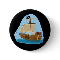 Pirate Ship with Flag Pinback Buttons