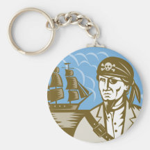 pirate with tall sailing ship keychains