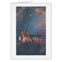 Pirates at Night at Sea Greeting Cards
