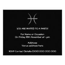 Pisces. Zodiac Astrology Sign. Black. Invite