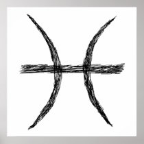 Pisces. Zodiac Astrology Sign. Black. Posters
