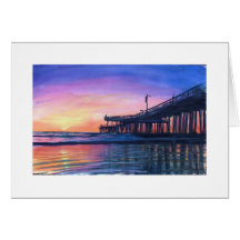 "Pismo Beach Pier"  SUNSET Greeting Card & Stamps