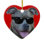 PItbull with glasses heart ornament