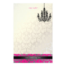 PixDezines Baroque Damask/Faux Silver+Hot Pink Customised Stationery
