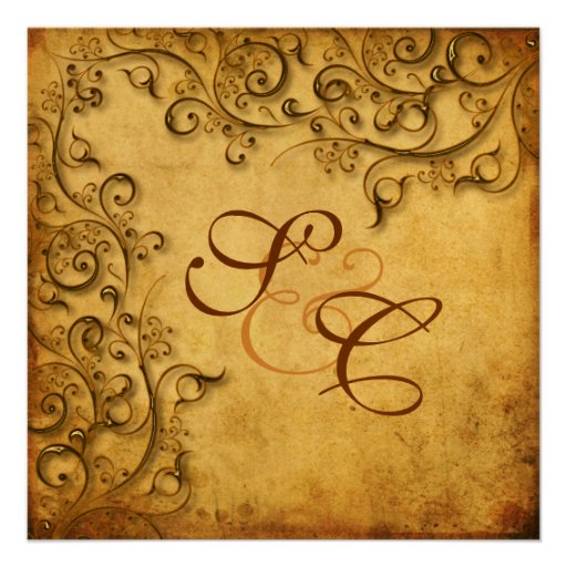 PixDezines Ornamental Rustic Gold Swirls Personalised Invite