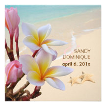PixDezines Pink Plumeria + Beach + starfish Personalised Announcements