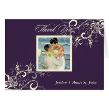PixDezines Plum + Vanilla Swirls Photo Thank You Greeting Card