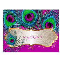 PixDezines psychedelic peacock+gold trim label Post Cards