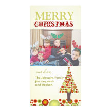 PixDezines Retro Christmas Ornaments Tree Photo Card