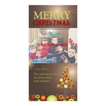 PixDezines Retro Christmas Ornaments Tree Custom Photo Card