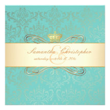 PixDezines Rossi Damask/DIY background colour, aqu Personalized Announcements