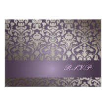 PixDezines rsvp Flora Damask/ plum Personalised Invite