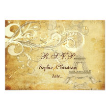 PixDezines rsvp Original Vintage Eiffel Tower Personalised Invitation