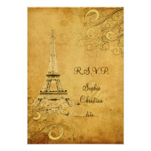 PixDezines rsvp Vintage Eiffel Tower + swirls Personalized Invitations