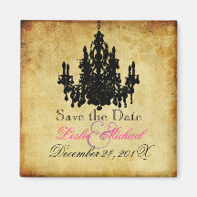 PixDezines Vintage Chandelier/ Save the Date Fridge Magnet