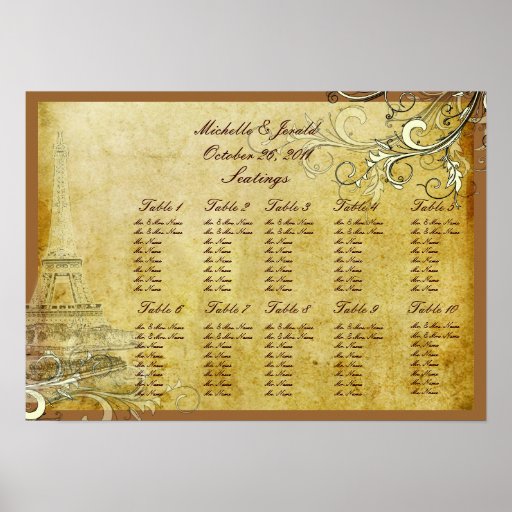 PixDezines Vintage Eiffel Tower/Cream Swirls Poster