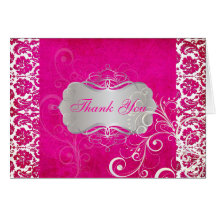 PixDezines Vintage Grunge Damask / Hot Pink Greeting Cards