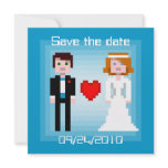 Pixel Bride and Groom - Save the Date - Blue invitations