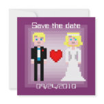 Pixel Bride and Groom - Save the Date - Plum invitations