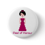 Pixel Bridesmaid - Maroon - black hair - Custom buttons