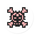 PIxel Pink Skull and Crossbones stickers