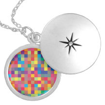 Pixel Rainbow Square Pattern Necklaces