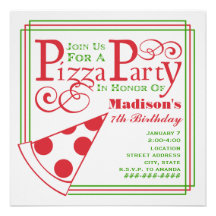 Pizza Party Birthday Invitation