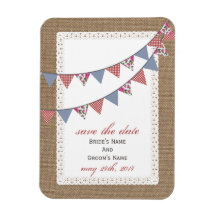 Plaid Floral Bunting Burlap Inspired Save The Date Flexible Magnet