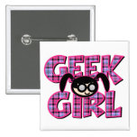 Plaid Geek Girl with Graphic Button