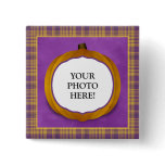 Plaid Halloween Pumpkin Custom Photo Button