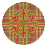Plaid & Stripes Snowflake Sticker  Red Green Tan