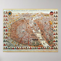 Plan of Paris bordered by a chronological Posters