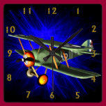 Plane on blue wall clocks