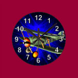 Plane on blue wall clocks