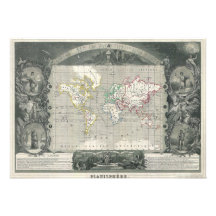 Planisphere 1847 Victor Levasseur Map of the World Personalised Invitations