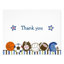 Play Ball Sports Boys Thank You Note Cards Personalized Invitation