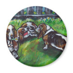 Playful Basset hounds Fridge Magnets