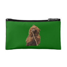 playful grizzly bear with stick cosmetic bags