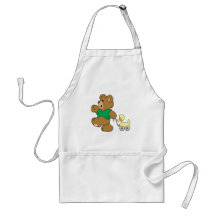playful teddy bear with toy ducky apron