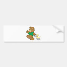 playful teddy bear with toy ducky bumper stickers