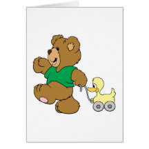 playful teddy bear with toy ducky cards