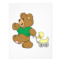 playful teddy bear with toy ducky custom invitation
