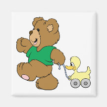 playful teddy bear with toy ducky refrigerator magnets