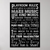 Playroom Rules Subway Art Poster