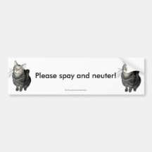 "Please Spay and Neuter" tabby cat bumper sticker