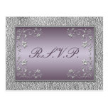 Plum and Pewter Floral RSVP Postcard